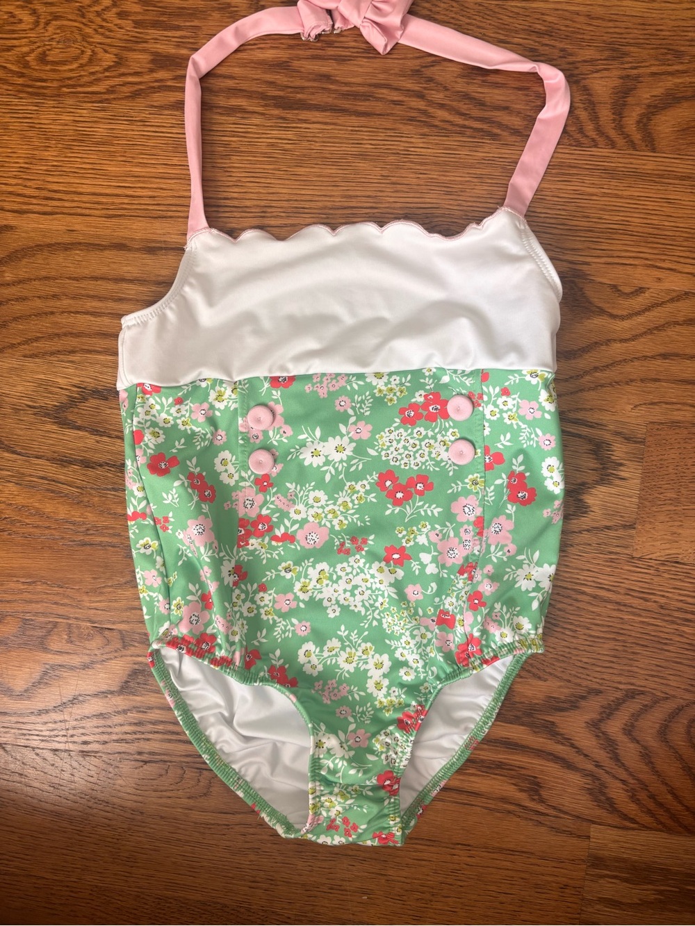 bella bliss Pink & Green Floral One-Piece Swimsuit with Bow Halter